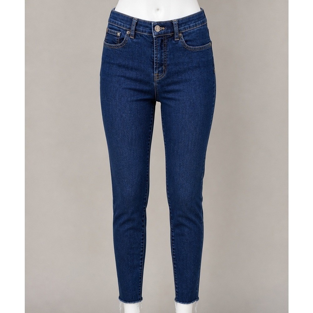 J Crew Women's 27x30 Stretch Jeans Dark Wash‎ Cropped Raw Hem Slim Straight Leg